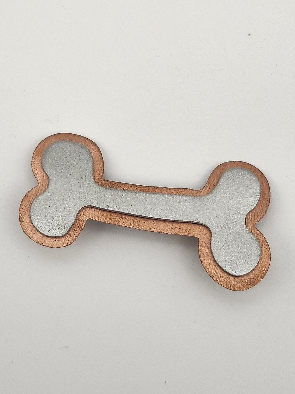 Mixed Metal Dog Bone Brooch Pin Copper Silver Tone Layered Novelty Jewelry